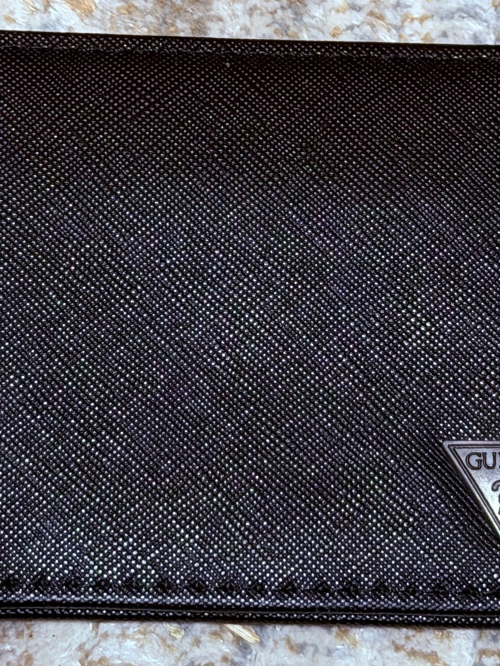 Guess Black Textured Wallet with Silver Triangle Emblem